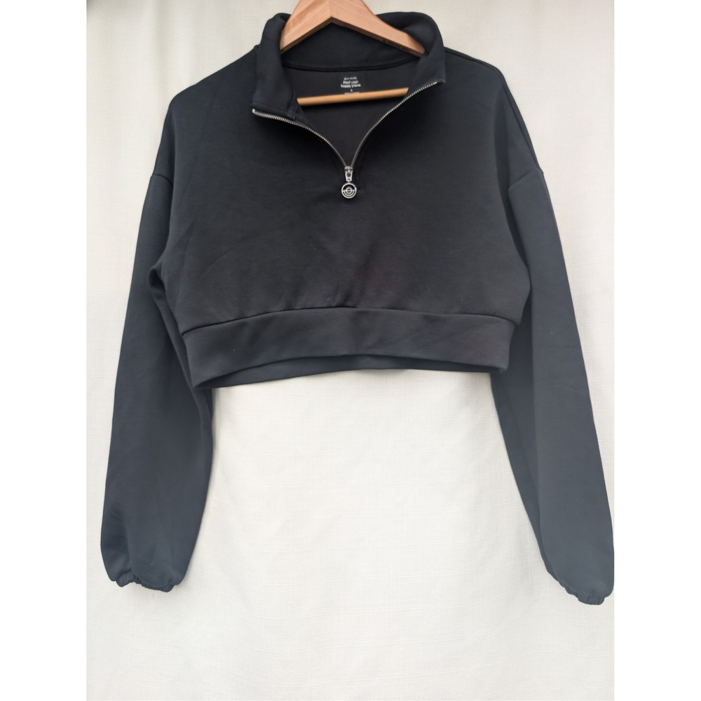 Gilly Hicks Cropped Quarter Zip Sweatshirt Womens Small Black Viscose‎ Pullover